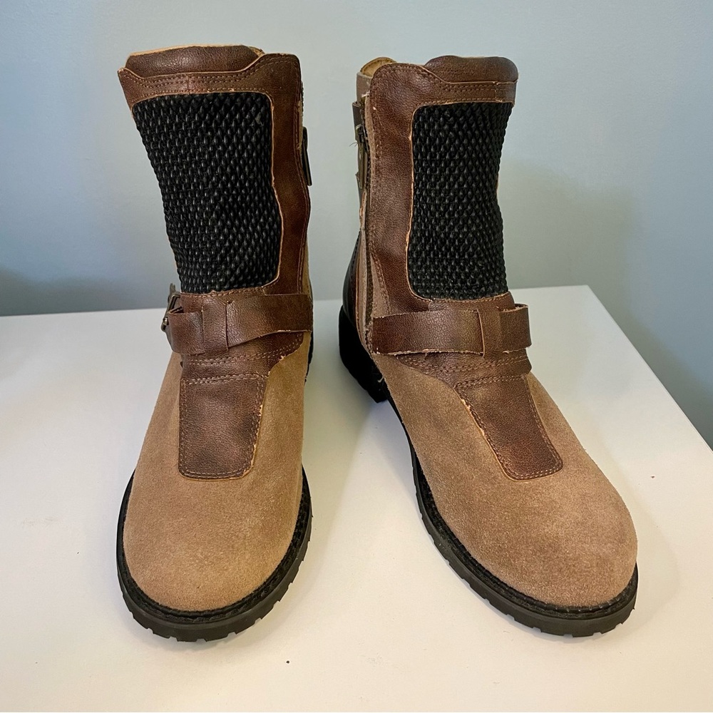 Von Dutch Carmen Tan Leather Strap Buckle Motorcycle Boots